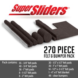 Super Sliders 270-Piece Self-Stick Furniture Felt Pads & Cabinet Bumpers for Effortless Moving and Surface Protection Across Hardwood, Tile & Laminate, Tile, Laminate and Vinyl, Brown/Clear