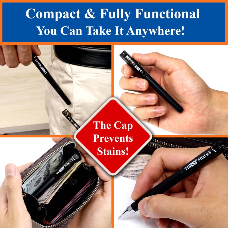 THINK2MASTER [24 Pens - Black Ink Think2 0.5mm Pocketable Mini