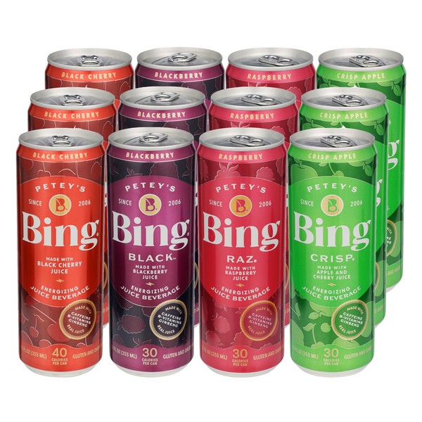 Bing Beverage Variety Pack w/Raz, Low Calories, 12 Fl. Oz (Pack of 12)
