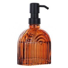 2 Pack Glass Soap Dispenser Bathroom, 9 Oz Kitchen Soap Dispenser, Refillable Liquid Modern Soap Dispenser for Hand Soap, Lotion Dispensers Bottle - Home, Commercial Countertop Decor. (Brown)