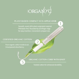 Organyc 100% Certified Organic Cotton Tampons, Plant Based Eco Applicator, Regular Flow, 16 Count