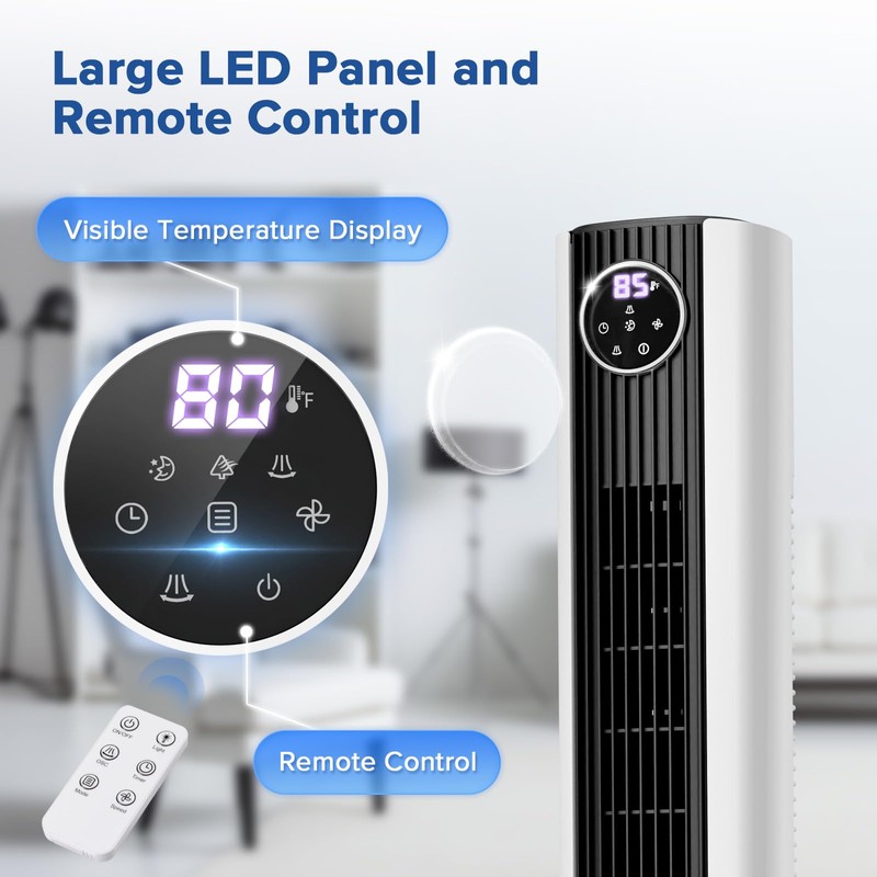 Electactic Tower Fan for Bedroom 25ft/s Standing Fan 85° Oscillating