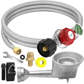 NQN High Pressure Cast-Iron Round Burner Head 0-30PSI Adjustable Pressure Propane Regulator with Hose, Propane Burner Head with 5FT Stainless Braided Hose for Turkey Fryer Burners&Cooking Outdoor