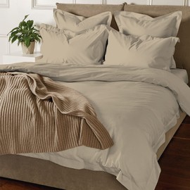 Pizuna Pure 100% Cotton Queen Duvet Cover Set, 800 Thread Count Long Staple Cotton Thick Sateen Weave with Button Closure (Combed Simply Taupe Cotton Duvet Cover Queen)