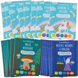 THE TWIDDLERS - 24 Fantasie-Rätselbücher für Kinder, A6 - Malbuch mit Fabelwesen mit Rätseln, Märchentaschenbuch - Fehlersuchbuch für Kinder - Zählen, Zeichnen, Finde den Fehler, Alter 4-8 Jahre