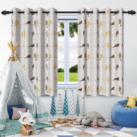 Renaiss Rowley Birds Blackout Curtains, Yellow Birds Branch Window Drapes for Living Room Birds Vines Window Curtain Panels for Kids Bedroom, Grommet Top 42W x 63L 2 Panel Set