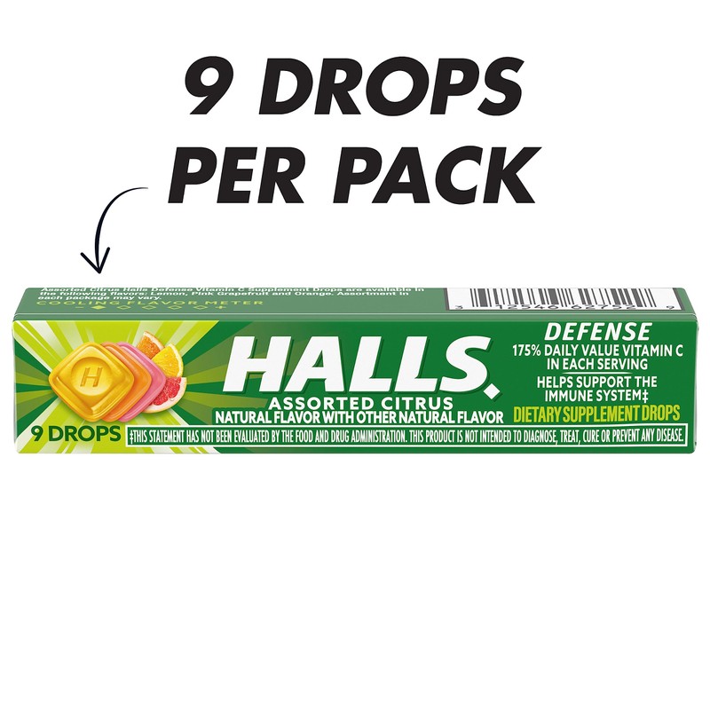 HALLS Defense Assorted Citrus Vitamin C Drops, 20 Sticks of