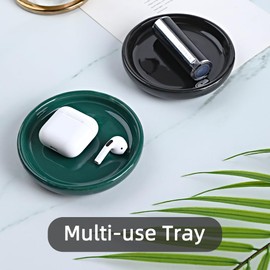 Round Self Draining Soap Dish, Small Ceramic Tray, Cute Jewelry Dish, Keep Soap Dry & Bathroom Décor (Black)