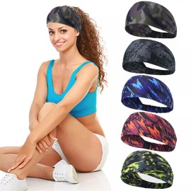 Unbranded 5 PCS Sweat Bands Headbands Non Slip Breatheable Durable Head Band for Men Women