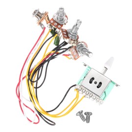 sourcing map Prewired Guitar Wiring Harness Electronics Kit 2 Tone 1 Volume 500K 5-Way Switch Pots Control Knob with Jack for Guitar Replacements, White Cap