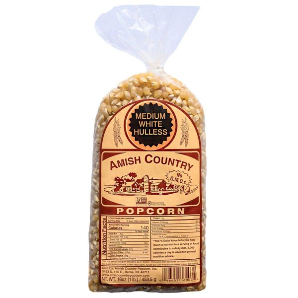Amish Country Popcorn | 1 lb Bag | Medium White Popcorn Kernels | Old Fashioned with Recipe Guide (Medium White - 1 lb Bag)