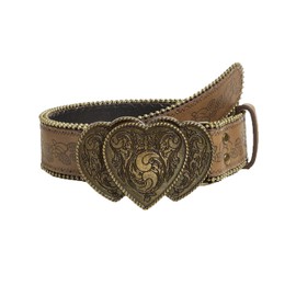 Bounzhi Brown Western Belt for Women Cowgirls Cowboys Leather Belt for Jeans Pant Country Belt with Vintage Buckle (Heart Brown, 34''-43'')