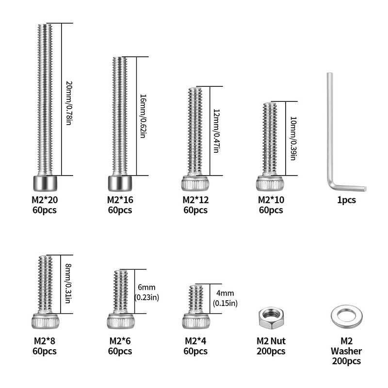 820 Piece M2 Hex Socket Screw Set, 304 Stainless Steel