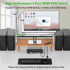 4K 144Hz HDMI KVM Switch 4 Computers HDMI USB3.0 8K@60Hz for 4 Computers Share 1 Monitor and one Set of Keyboard Mouse Power Adapter and Remote Control are Included