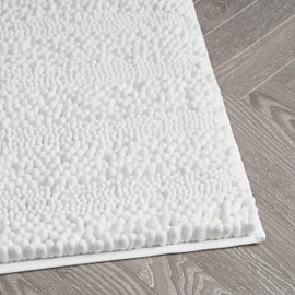 Laura Ashley – Astor Chenille Bath Mat | 100% Polyester | Premium Bathroom Décor | Machine Washable | TPR Backing Measures 24” x 60” | White