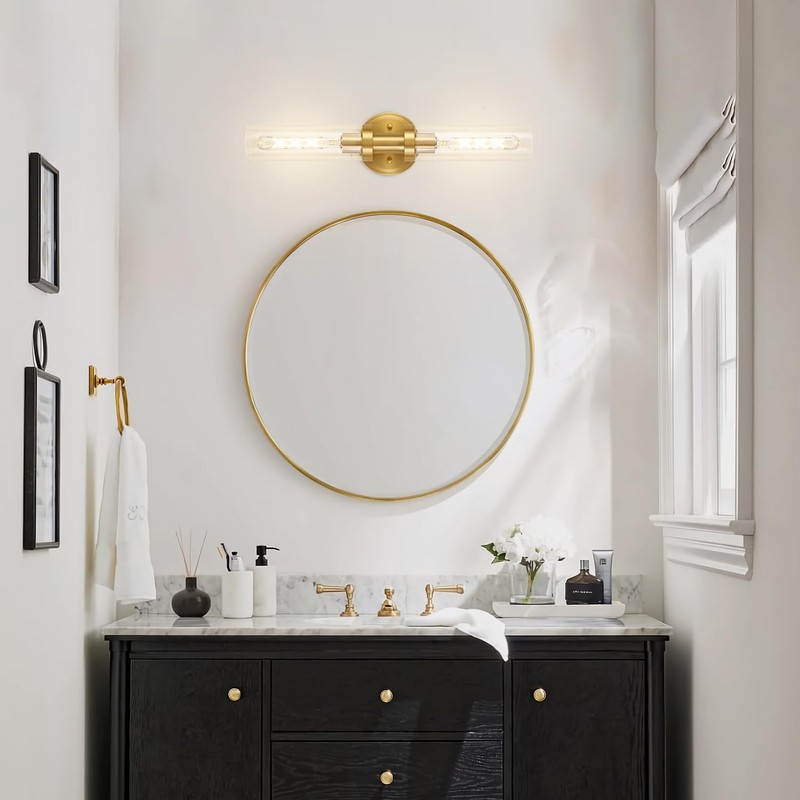 SANTOSTOCK Brushed Gold Bathroom Vanity Light Fixture, 2-Light Modern Wall