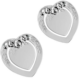 SILBERKANNE 2x Bookmarks Heart and Roses 4 x 3.5 cm Premium Silver Plated Elegant Silver-Plated in Top Workmanship