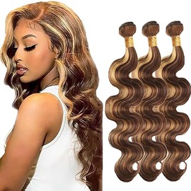 Tuheerst Real Hair Wefts Bundles Human Hair Extensions Real Hair Body Wave 3 Bundles Brazilian Hair Bundles Real Hair Long Hair Bundles P427 Total 300 g Remy Hair for Woman 30 Inches