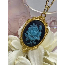 Fancy Fox Boutique Cameo Necklace Turquoise Rose Wedding Jewelry GOLD Gothic Anniversary  Teal Blue