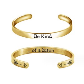 LittleFathand 2Pcs Be Kind of a B Bracelets for Women Teen Best Friends Bracelet Stainless Steel Inspirational Bracelet Hidden Message Cuff Bracelet Sister Gift