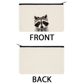 WIRESTER Set Of 2 Canvas Zipper Makeup Bag, Cosmetic Pouch, Organizer Case for Women Girl, Multi-Purpose Travel Cosmetic Bag - Black Spot Cow, Raccoon