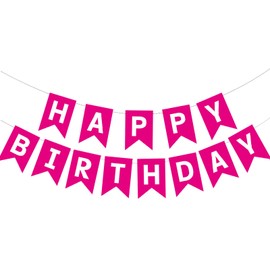 HAPPY BIRTHDAY Banner, Rose Pink With White Letters Banner for Boys Girls Party Themed Decor