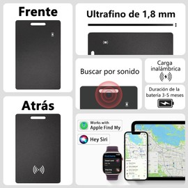 IPOIUIYP Tarjeta GPS para Cartera,Tracker Card de Carga Inalámbrica,Smart Card Compatible con Apple Find My (Solo iOS),Resistente al Agua IP68 y Ranura para Cordón，Adecuado para Equipaje,Cartera