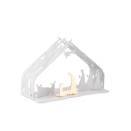 Alessi Bark Crib BM09 W Design Christmas Crib Reproduction with Golden Features Stainless Steel, White
