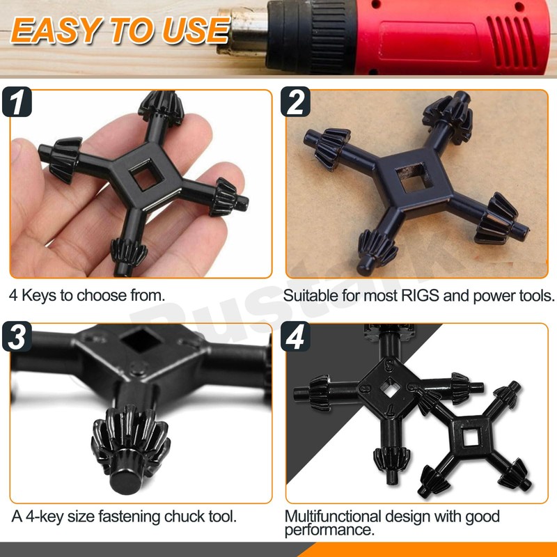 Rustark 2pcs 4 Way Chuck Key Wrench 4 in 1