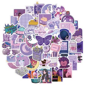 Tuqiso 50 PCS Cute Purple Stickers for Water Bottles, Sticker Packs Set, Cute Aesthetic VSCO Vinyl Stickers, Phone Laptop Computer Stickers, Water Bottle Stickers, Waterproof Stickers for Teens Kids Girls, 50Pack
