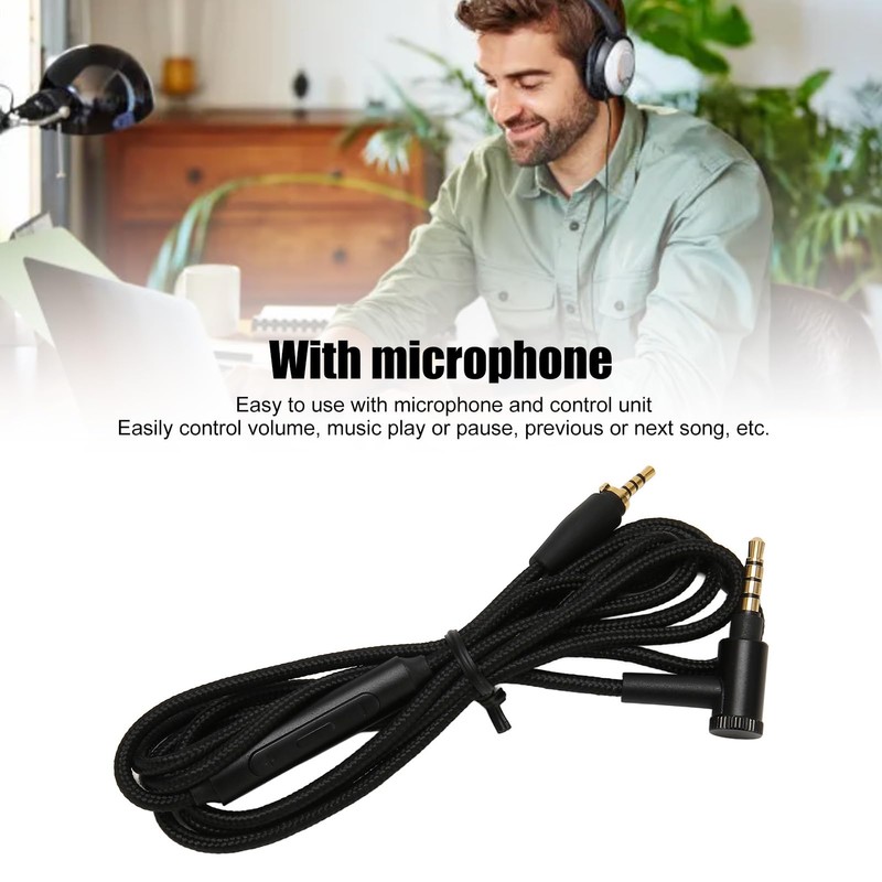 Headphone Audio Cable with Microphone, 3.5 mm Braided Nylon Replacement