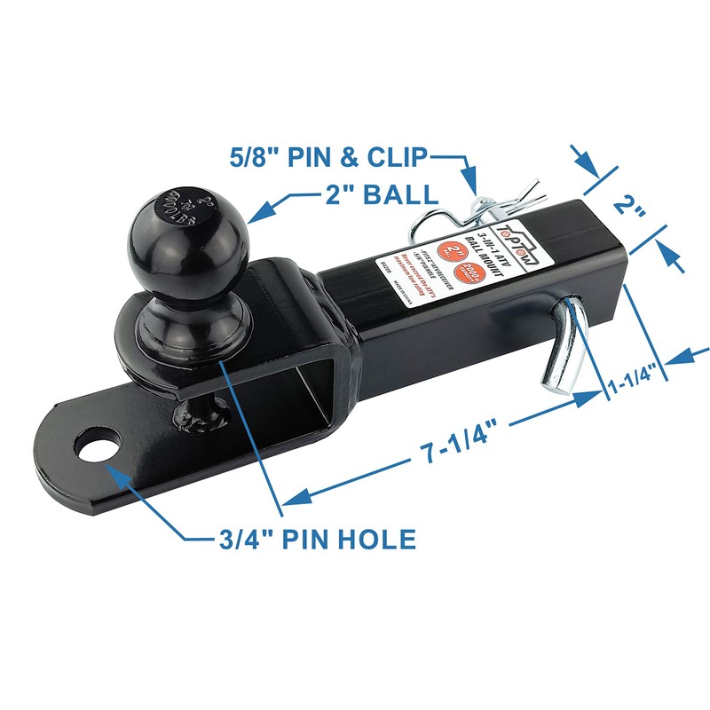 TOPTOW ATV/UTV Trailer Hitch Towing Ball Mounts, 2-Inch Ball, Clevis