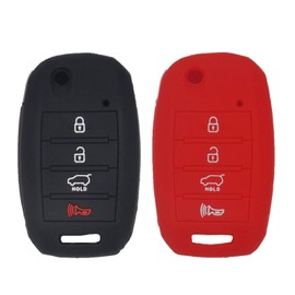 WEIBISS 2 Pack 4 Buttons Protective Rubber Flip Key Fob Shell Remote Cover Case Protector Wallet Keyless Jacket for Kia Sorento Sportage Rio Soul Forte Optima Carens, Black Red