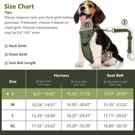 VavoPaw Dog Seat Belt Harness for Car, Dog Car Harness Adjustable Mesh Breathable & Dogs Seatbelt Safety Tether with Elastic Bungee for Small Medium Large Pets(Army Green, S)