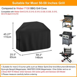 BBQ Grill Cover, Heavy Duty Gas Barbecue Cover Waterproof, Barbecue Cover with Adjustable Straps for Weber,Genesis, Charbroil, 148L x 65W x 115H cm, Black