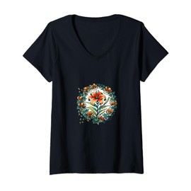 Damen Tigerlilies Tiger Lilie Blume Illustration Gartenarbeit T-Shirt mit V-Ausschnitt