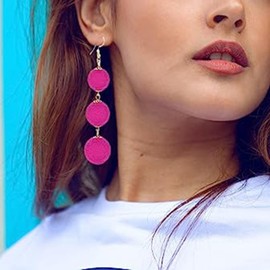Stocking Stuffers Holiday Outfits for Women 2024 Bohemian Hot Pink Earrings for Women Thread Ball Dangle Earrings Hot Pink Geometric Earrings Long Tassel Dangle Earrings Beaded Earrings for Women Girls (C)