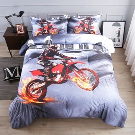 SHOMPE Dirt Bike Comforter Sets Twin Size Racing Motocross Sports Extreme Theme Bedding Sets for Boys