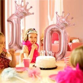 40 Inch Rose Gold Crown Number 10 Balloons, 10th Birthday Balloons for Men Women, 10th Celebration Decor Happy 10th Birthday Party,10th Birthday Party Decoration Wedding Anniversary Events Supplies