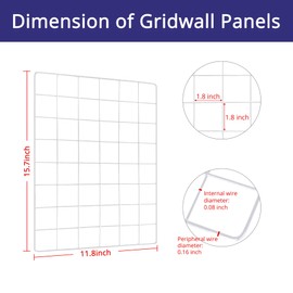 WELLCO Grid Wall Panels, 15.7"x 11.8" Grid Wall for Any Retail Display, Portable and Assembled Wall Grid with Extra Joining Clips and Hooks, 8 Pack, White