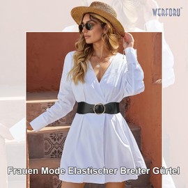 WERFORU Pack of 2 Elastic Waist Belt for Women Vintage Wide Belt for Dress Fashion Stretchy Cinch Belt, C-Black+White