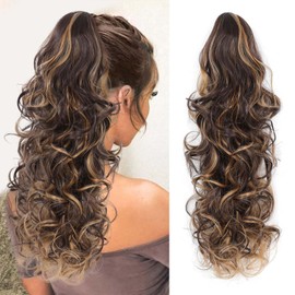 Ponytail Extension Curly Wavy, 22" Claw Clip Ponytail Extensions for Women, Fluffy Long Wavy Curly Fake Pony Tail Clip in Hair (4H27#, 22 Inch)