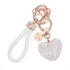 Heveer Heart Key Fob Car Keyring with Sparkling Rhinestones Rhinestone Key Ring for Women, White, Elegant