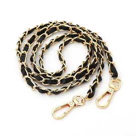 [QIKEJI] Shoulder Strap, Shoulder Bag, Cord, Thick, Shoulder Bag, Chain Shoulder Strap, Shoulder Bag, Cord, Bag Repair, Replacement, 47.2 inches (120 cm) (Chain, Black + Metal Gold), black/gold