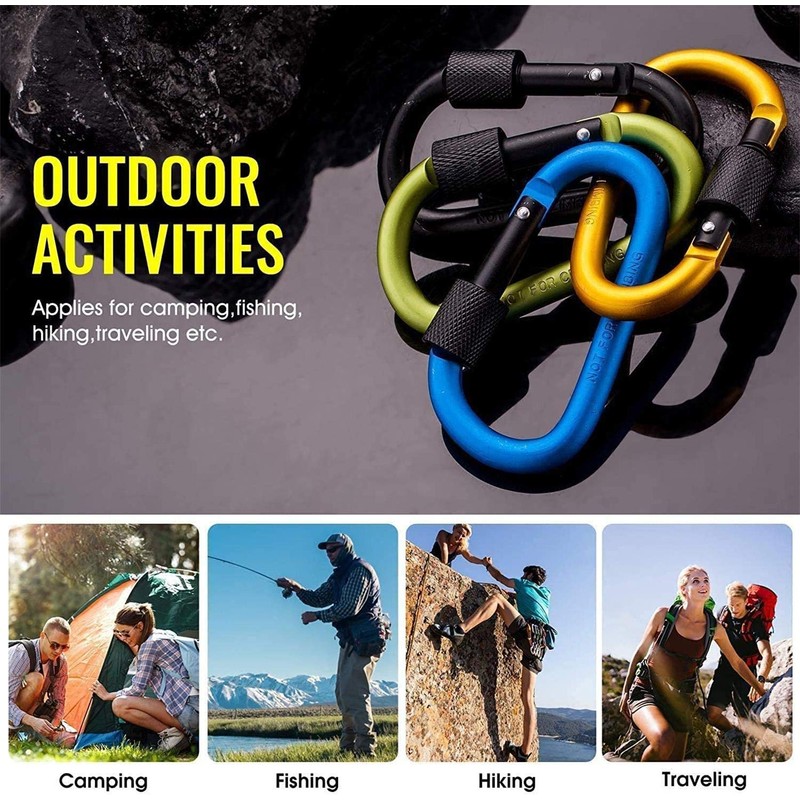 Feloyal 10 Pcs Aluminum Alloy D Hook Keychain Carabiner Clip