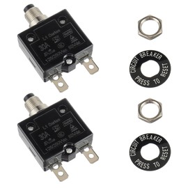 HUWREW 30 Amp Push Button Circuit Breaker 125-250V AC 50V DC L1 Series Manual Reset Thermal Circuit Breaker 30A Thermal Overload Protector (Pack of 2)