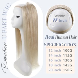 RUNATURE U Part Human Hair Wig Platinum Blonde U Part Wig 20 Inch 150% Density Blonde Human Hair Wig U Part Silky Straight Long U Part Wig Human Hair Full Ends U Shape Hair Extensions