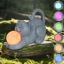 Yikaroeli Solar Garden Outdoor Statues Cat Figurine with Colour Changing LED Ball Light -Garden Art Cat Statue, Loving Cat for Patio, Balcony, Yard, Lawn - Unique Gift for Mom Grandma, and Cat Lover