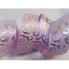 Grosgrain Lavender with Silver Swirl Print Ribbon - 7/8" Wide, 10 Yards - for Bridal Crafts, Decorating & Bows!