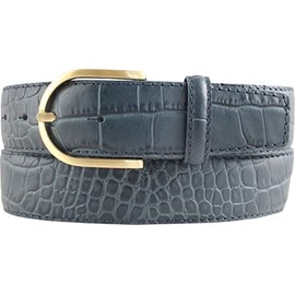 BELTINGER Women's Belt with Crocodile Embossed 4 cm Leather Belt for Women 40 mm Crocodile Look Crocodile Pattern with Gold Belt Buckle, Denim Blue, Gold